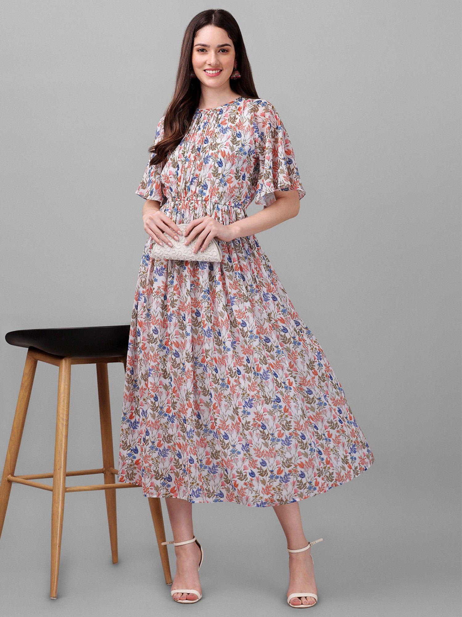 printed fit and flare midi dress