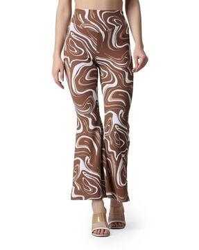 printed flared flat-front trousers