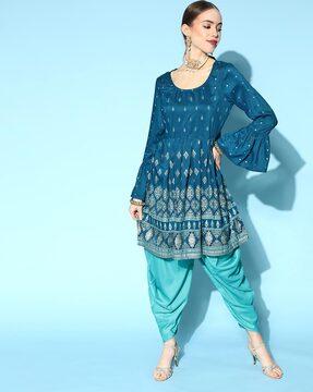 printed flared kurta & dhoti pants set