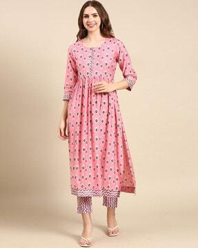 printed flared kurta set