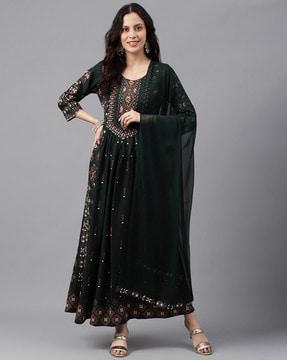 printed flared kurta set