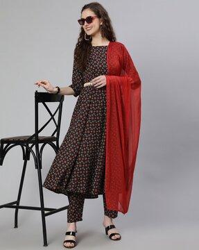 printed flared kurta suit set