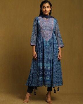 printed flared kurta suit set