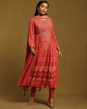 printed flared kurta suit set