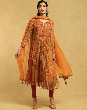 printed flared kurta suit set