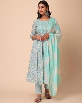 printed flared kurta suit set