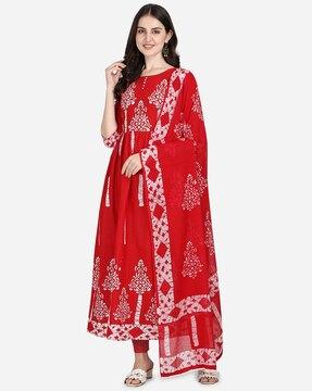 printed flared kurta with dupatta