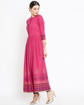 printed flared kurta with patch pocket