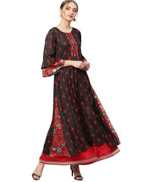 printed flared kurta with ruffled panels