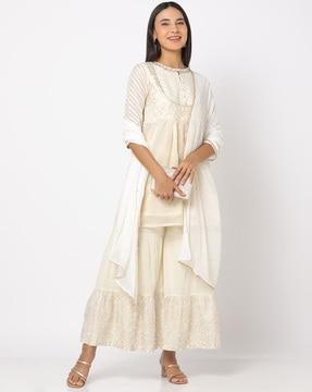 printed flared kurta with sharara & dupatta