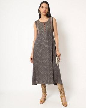 printed flared kurta with slip pockets