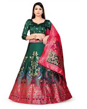 printed flared lehenga choli set & dupatta