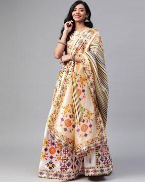 printed flared lehenga choli set with dupatta