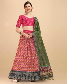 printed flared lehenga choli set with dupatta