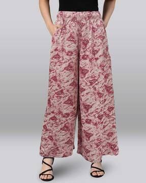 printed flared palazzos with elasticated waist