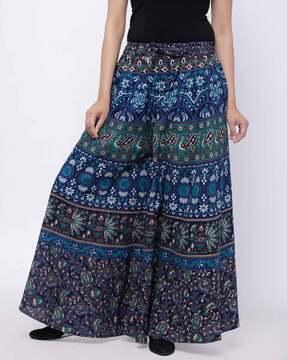 printed flared palazzos with elasticated waistband