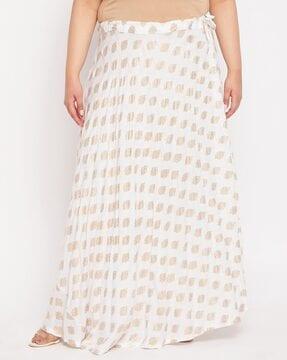 printed flared skirt with drawstring closure