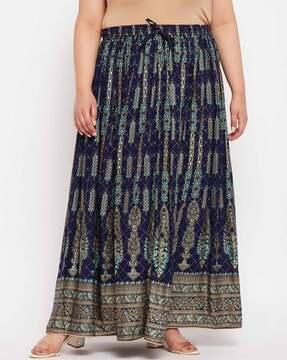 printed flared skirt with drawstring waist