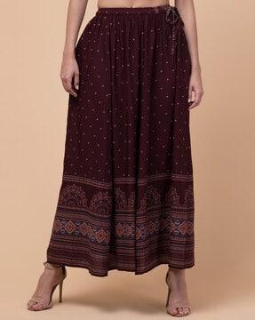 printed flared skirt with drawstring waist