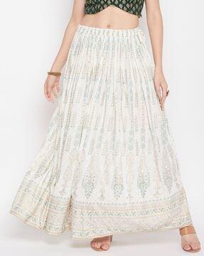 printed flared skirt with elasticated drawstring waist