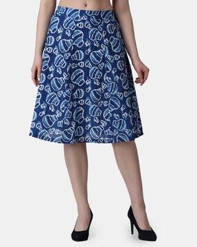 printed flared skirt with elasticated waist