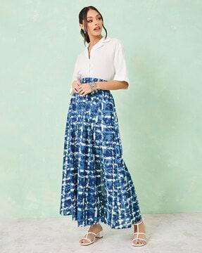 printed flared skirt with front-slit