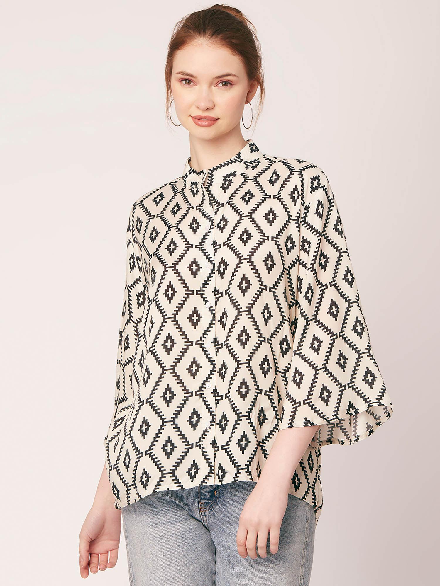 printed flared sleeve oversize women shirt