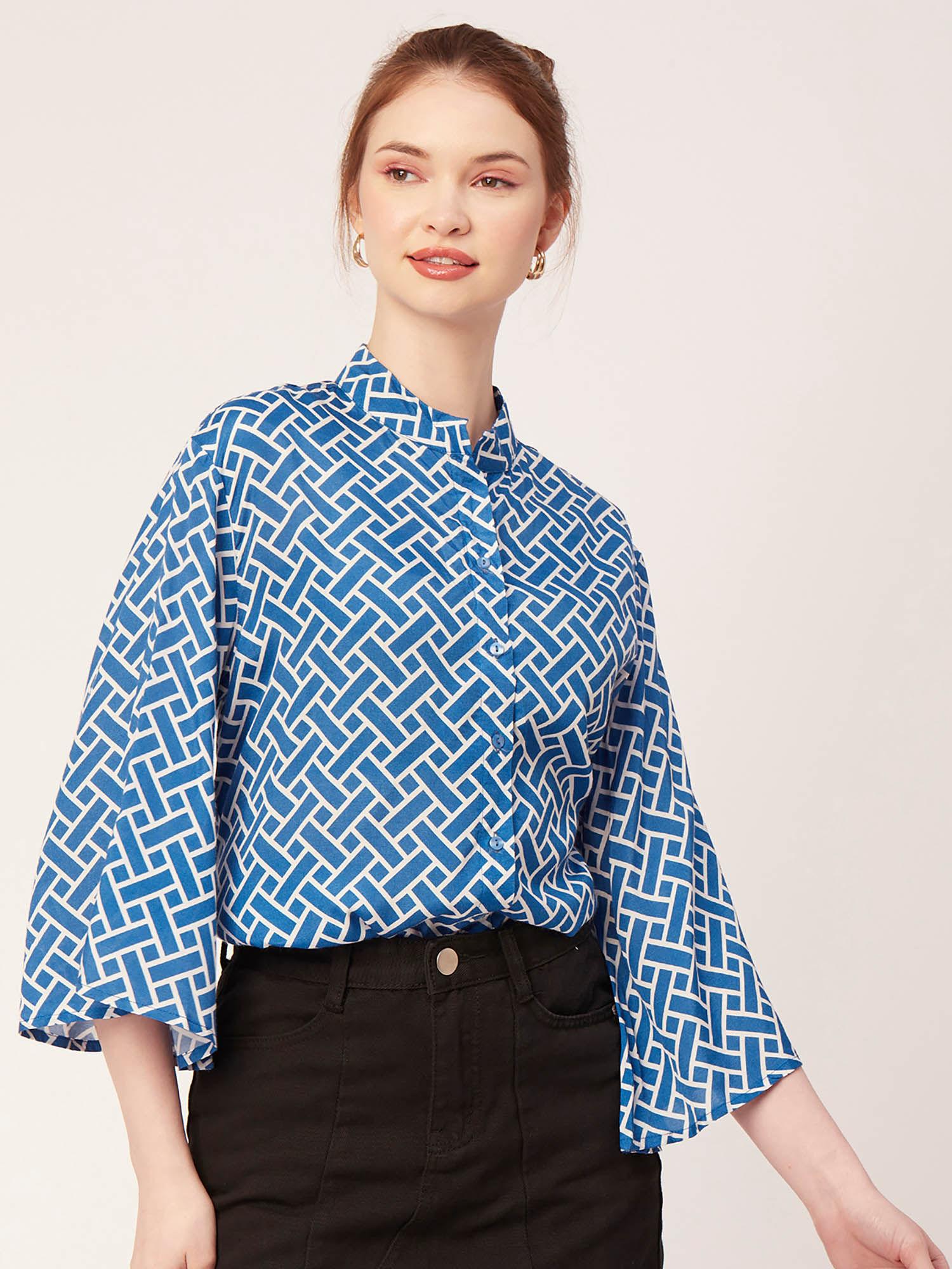 printed flared sleeve oversize women shirt