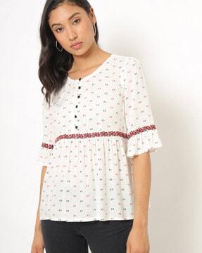 printed flared top with bell sleeves