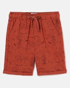 printed flat-front city shorts with insert pocket