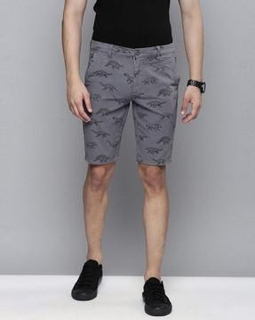 printed flat-front city shorts