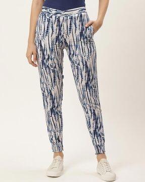 printed flat-front flared pants