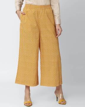 printed flat-front pants with elasticated waist