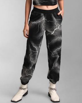 printed flat-front pants with elasticated waistband