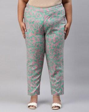 printed flat-front pants with semi-elasticated waist