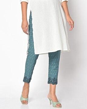 printed flat-front pants