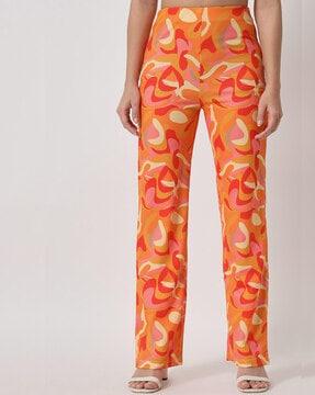 printed flat-front pants