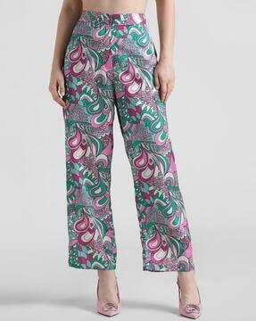 printed flat-front relaxed fit trousers