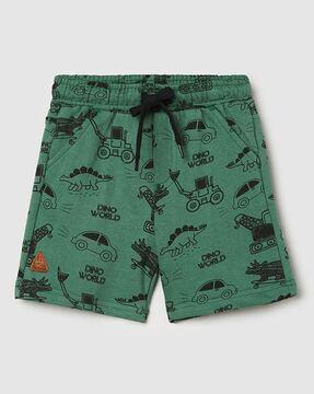 printed flat-front shorts with drawstring waist