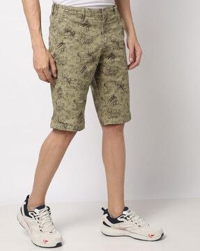 printed flat-front shorts