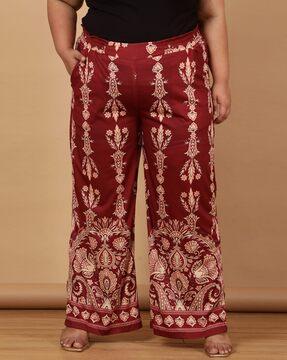 printed flat-front straight fit pants