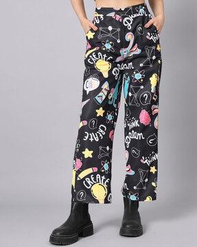 printed flat-front straight fit trousers