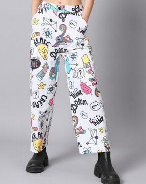 printed flat-front straight fit trousers