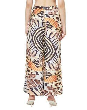 printed flat-front trousers with elasticated waistband