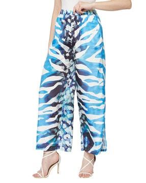 printed flat-front trousers with elasticated waistband