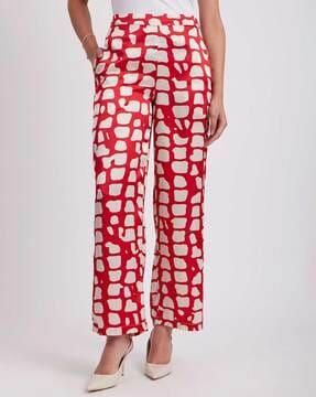 printed flat-front trousers with insert pockets