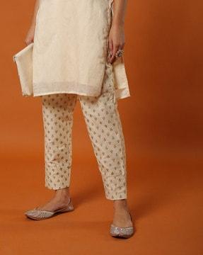 printed flat-front trousers