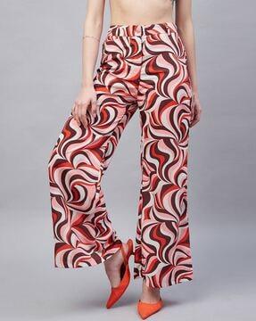 printed flat-front trousers