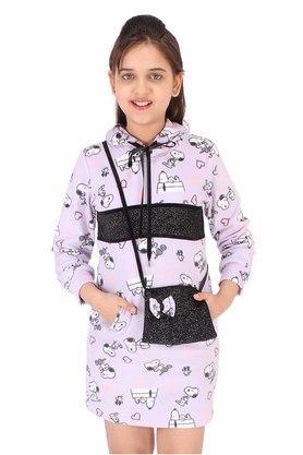printed fleece and lurex fabric hooded girls shift dress - lilac