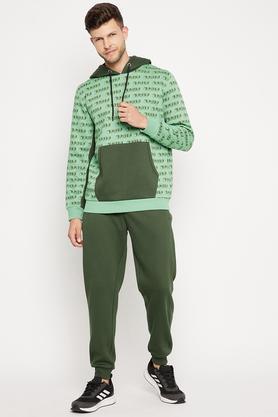 printed fleece regular fit men's tracksuit - green